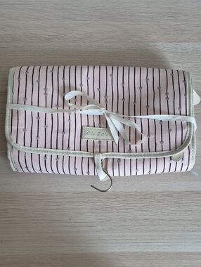 Pink Striped Travel Cosmetic Roll, Toiletry Bag